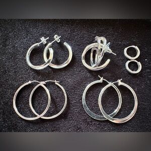 Silver Toned Hoop Earrings Assortment
